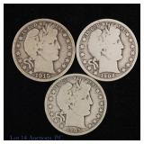 1902s, 1905s & 1915s US Silver Barber 50s, 3