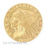 1929 US Gold $2.50 Indian Head 1/4 Eagle Coin