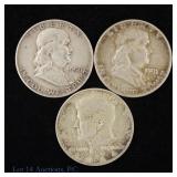 1950, 1951 & 1964 US 90% Silver 50c, 3