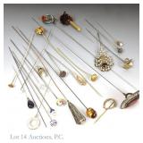 Hat Pin Assortment, Sterling Silver, Antique, 24