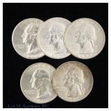 1944 - 1955 US Silver Washington 25c (*BU+), 5