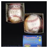 Yogi Berra & Don Larsen Signed Baseballs W/COA's
