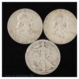 1941, 1952s & 1954d US 90% Silver 50c, 3