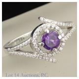 14k White Gold Diamond & Amethyst Ring