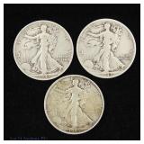 1941s, '43s '45s Silver W/L 50c (ASW 1.0 Ozt), 3