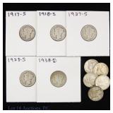 1917 - 1944 US Silver Mercury 10c Better Dates, 10