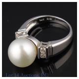 14K (585) White Gold Pearl Diamond Ring