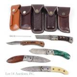 Damascus Pocket Knives In Leather Sheaths (5)