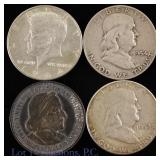 Various US 90%-Silver Half Dollars (4)