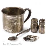 Sterling Silver Cup, Spoon, Shakers, Rings