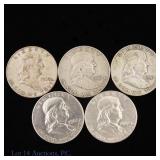 1957 - 1962 US 90%-Silver Franklin 50c (5)
