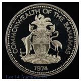 1974-FM Bahamas 92.5%-Silver $2 Coin (GEM PROOF)