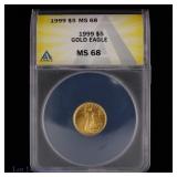 1999 (P) US $5 Gold Eagle Bullion (ANACS MS68)