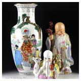 Chinese Shou Xing Ceramics (Vase, Teapot, Figure)