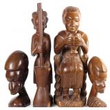 African Hand Carved Wooden Figures And Busts (2+2)