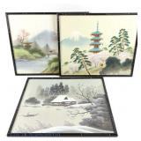 Three Japanese Style Paintings on Silk