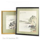 Two Chinese Landscape Inkwash Paintings