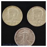 1935 & 1967 US Silver W/L 50c & Kennedy 50c (3)