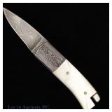 Damascus And MOP Pocket Knife By Lynn Condon