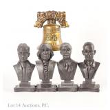 4 Small President Statues & Liberty Bell Replica