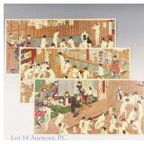 Three Lithographs of Japanese Woodblock Bathhouses