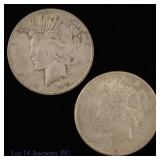 1926s & 1927d US Silver Peace Dollars (2)