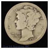 1921-D US Silver Mercury Dime (Key Date)
