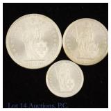 1962-1964 Swiss 83.5%-Silv Coins (ASW 0.47 Oz), 3