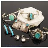 Turquoise Sterling Earrings, Turquoise Cuffs (3+3)