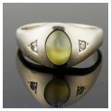 14K White Gold Cat Eye Chrysoberyl & Diamond Ring