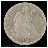 1876-CC Silver Liberty Seated 50c SE R-6.1 (*EF)