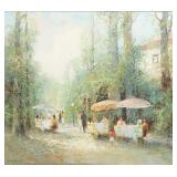Willi Bauer "Cafe" Large Oil Painting