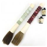 (2) Lg. Jade (Jadeite) & Agate Calligraphy Brushes