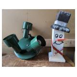 Charming 18" Wooden Snowman and Vintage Luminare