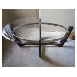 Oval Glass Table with Wood and Chrome Features