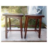 Two Wooden Saddle Style Stools Measure 18" x 9" x
