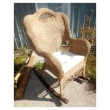 Wicker Vintage Rocking Chair with Cushion