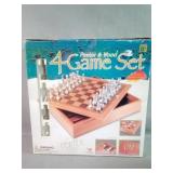 As New in Box Pewter & Wood 4 Game Set
