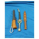 Set Of Three Unique Knives With Sheath