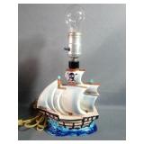 Ceramic Vintage Pirate Ship Lamp Powers On