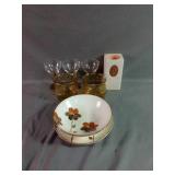 6" Bowl, 6.5" Plate, 3 (Three) Mini Wine Glasses,