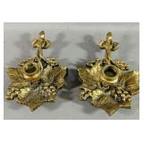 Vintage Set Of Two Brass Maple Leaf And Berries