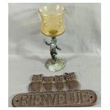 Vintage Brass Lot Includes Amber Glass Candle
