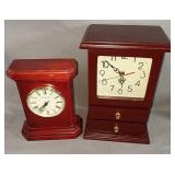 Two Wooden Clocks One Quartz With Two Drawers,