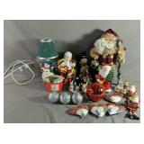Xmas Lot Includes Chalkware Santa, Snowman Lamp,