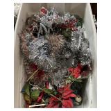 Bin of garland and Christmas decor - bin