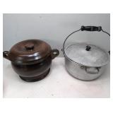 9" Lidded Wood Bowl and 10" Lidded Metal Pot