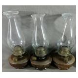 Three Vintage Brown Glass Base Oil Lamps With