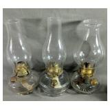 Three Vintage Clear Glass Oil/ Kerosene Lamps