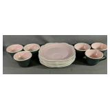 Vintage Harker Ware Pink Snack Trays With Cups